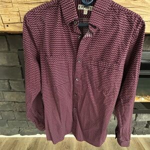 Express Men's Patterned Purple Button Down Shirt